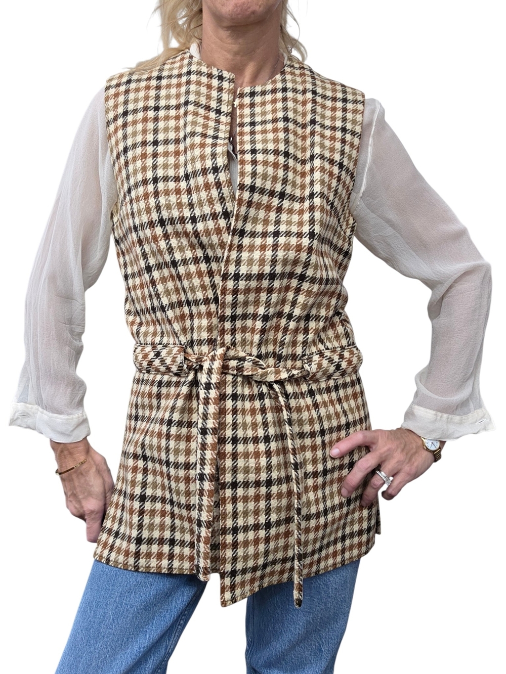 Vintage Jack Winter 100% Wool Houndstooth Belted Vest Size 14 - Picture 2 of 10